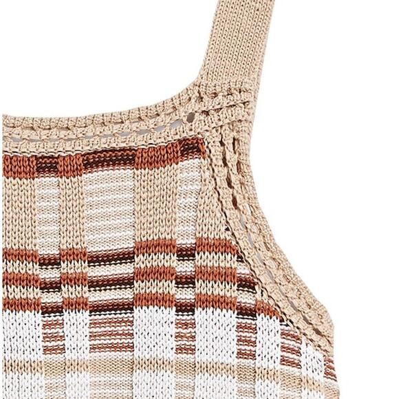 BANANA REPUBLIC Plaid Square Neck Cropped Sweater Tank Sz Small Natural - Picture 5 of 9